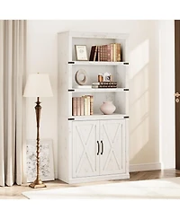 gaomon Farmhouse Bookcase with Doors, 5-Tier 70" Tall Bookshelf with Storage Cabinet for Living Room, White