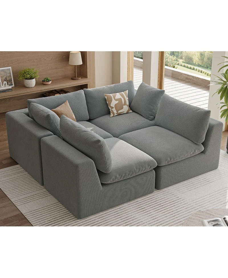 Streamdale Furniture Modular Oversized Corduroy Sectional Sofa Couch with 2 Pillows