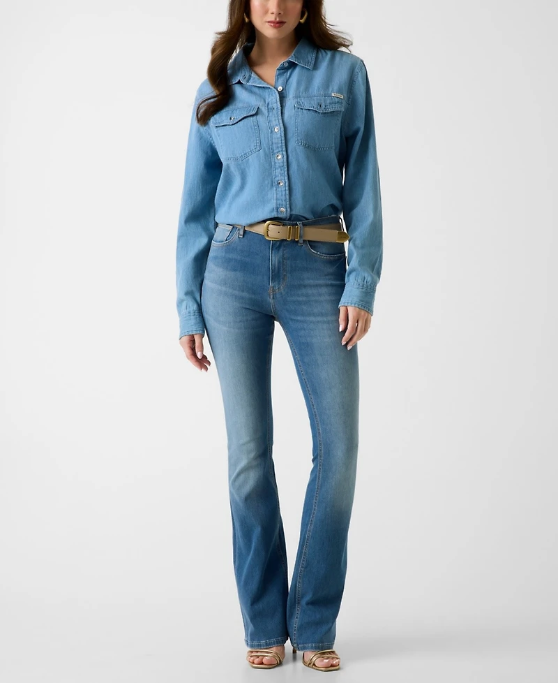 Guess Juniors' Long-Sleeve Collared Denim Shirt