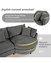 Streamdale Furniture 105" Chenille 3-Piece Sectional Sofa w/ Curved Chaise & 3 Pillows