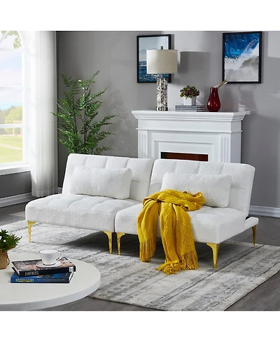 Streamdale Furniture Convertible sofa bed futon with gold metal legs teddy fabric