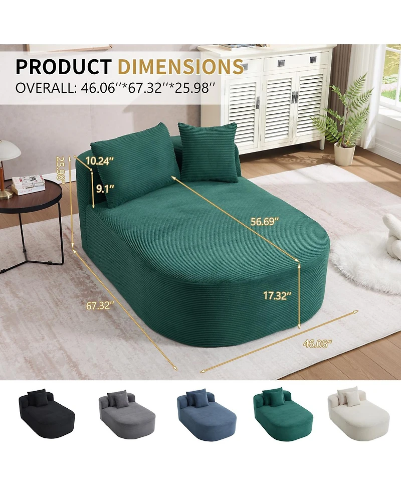 Streamdale Furniture 67.5" Chaise Lounge Indoor Corduroy Oversized Sleeper Sofa