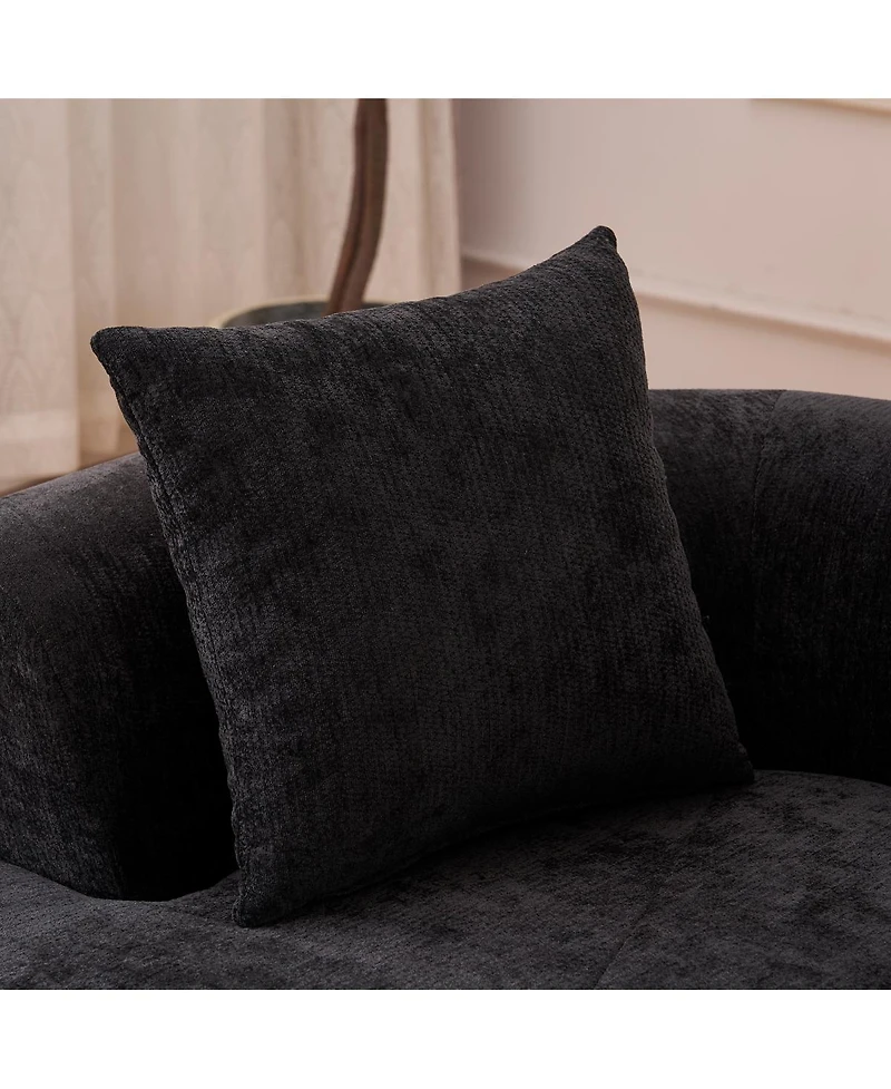 Streamdale Furniture Crescent-shaped, modern self-inflating two-seater sofa with deep cushions (Black chenille)