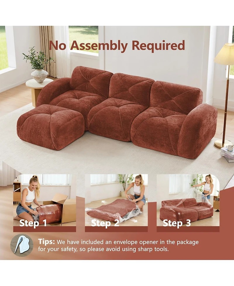 Streamdale Furniture L-Shaped Velvet Sofa, Tufted, Ergonomic, High-Density Sponge, No Assembly