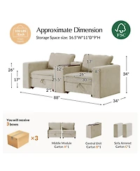 Hulala Home Buelow 88” Modern Storage Sofa With Charging Station And Middle Compartment