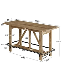 Tribesigns 63" Bar Table, Long Counter Height Pub Dining Table with Footrest, Home Bar Furniture for Bar, Kitchen & Dining Room, Living Room
