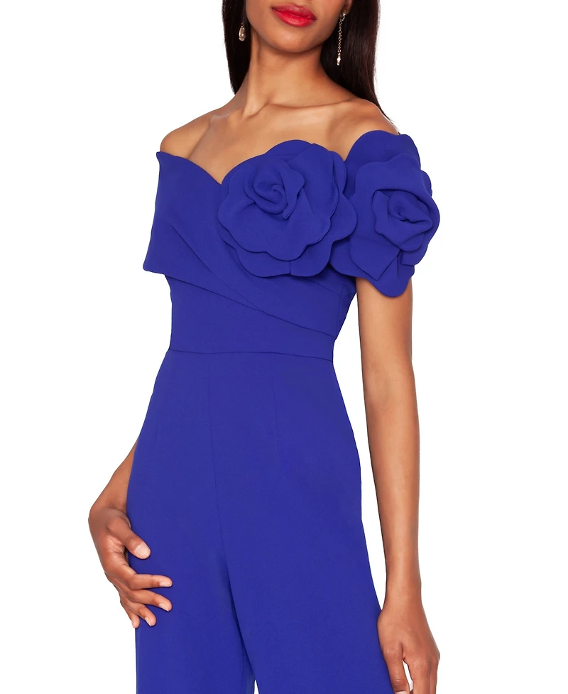 White Tie by Shani Women's Floral Applique Off-The-Shoulder Jumpsuit