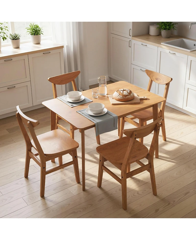 Homcom 5-Piece Solid Wood Dining Table Set Kitchen Table and Chairs
