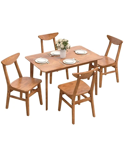 Homcom 5-Piece Solid Wood Dining Table Set Kitchen Table and Chairs