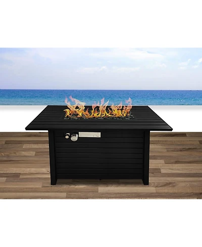 Flynama 42 Inch W 25 Inch H Steel Outdoor Fire Pit Table with Lid Black Adjustable Flame Propane Natural Gas Compatible