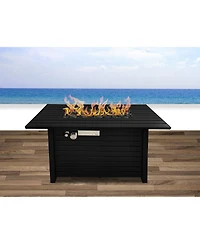 Flynama 42 Inch W 25 Inch H Steel Outdoor Fire Pit Table with Lid Black Adjustable Flame Propane Natural Gas Compatible
