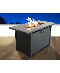 Flynama 43 Inch Smoked Glass Metal Rectangle Fire Pit Table 50000 Btu Push Button Ignition Stainless Steel Burning Area