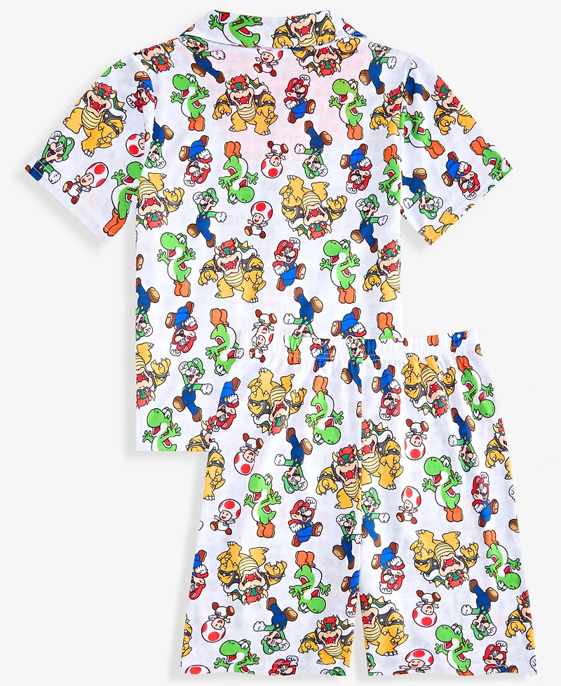 Super Mario Boys' 4-10 Button-Down Short Coat Pajamas, 2-Piece Set