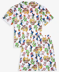 Super Mario Boys' 4-10 Button-Down Short Coat Pajamas, 2-Piece Set