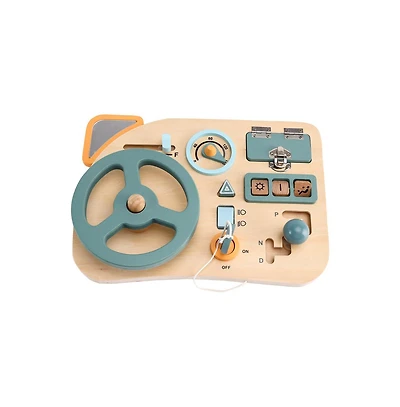 Bruce & Shark Montessori Busy Board for Toddlers, Wooden Activity Toy with with Lock, Key & Steering Wheel