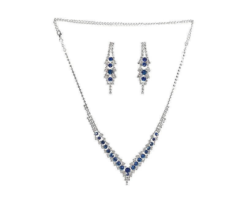 Sohi Women's Blue Embellished Stone Necklace And Earrings (Set Of 2)