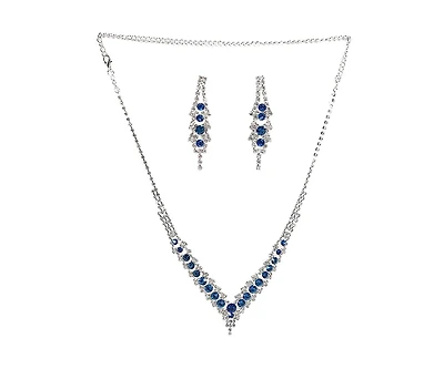 Sohi Women's Blue Embellished Stone Necklace And Earrings (Set Of 2)