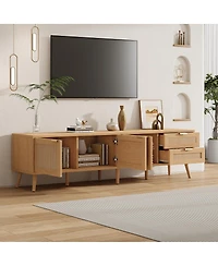 Streamdale Furniture 70" Modern Tv Stand with Rattan Doors & Storage for Living Room