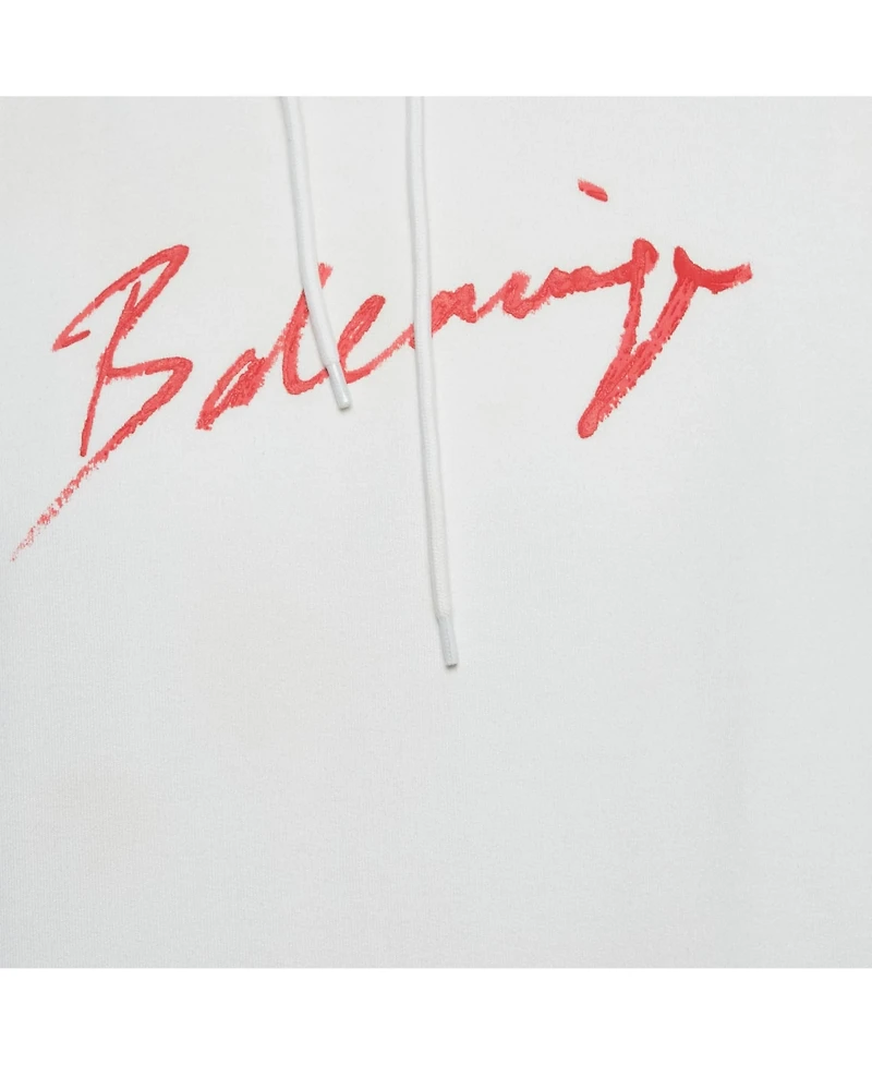 Pre-Owned Balenciaga Men's White Logo Paint Cotton Knit Oversized Hoodie