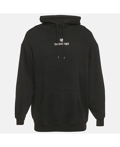 Pre-Owned Balenciaga Men's Black Sponsor Logo Embroidered Cotton Hoodie