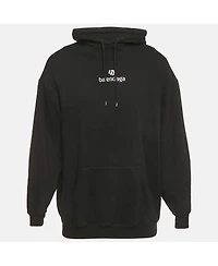 Pre-Owned Balenciaga Men's Black Sponsor Logo Embroidered Cotton Hoodie