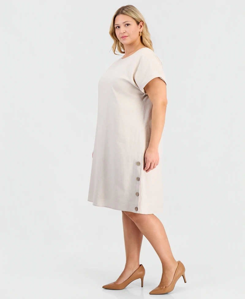 Jones New York Plus Short-Sleeve Side-Button Dress