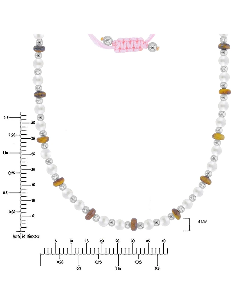 Roxy Waterproof Platinum Tiger Eye Pearl Adjustable Necklace