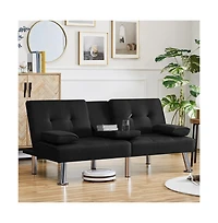 Yaheetech Fabric Upholstered Convertible Futon Sofa Bed for Small Space, Black
