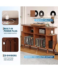 gaomon 55" Fluted Mid-Century Modern Turntable Cabinet with Vinyl Storage & Round Record Stand