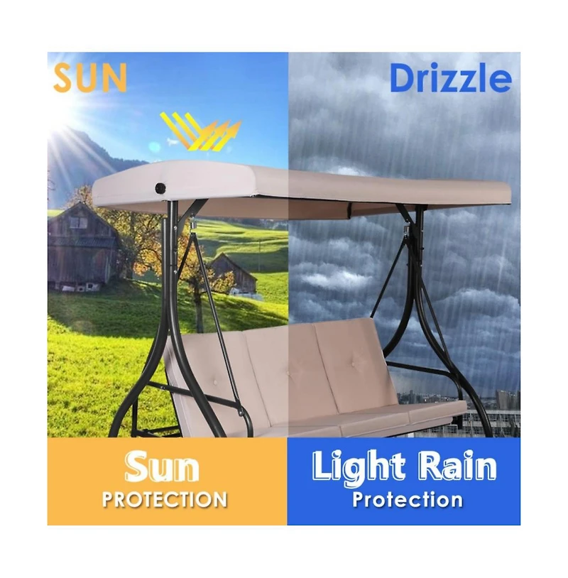 3 Seats Outdoor Porch Swing Hammock with Adjustable Tilt Canopy