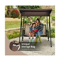 2-Person Patio Swing with Adjustable Canopy and 2 Storage Pocket