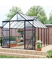 Mondawe 8x10FT Aluminum Double Door Polycarbonate Greenhouse with Raised Base and Anchor