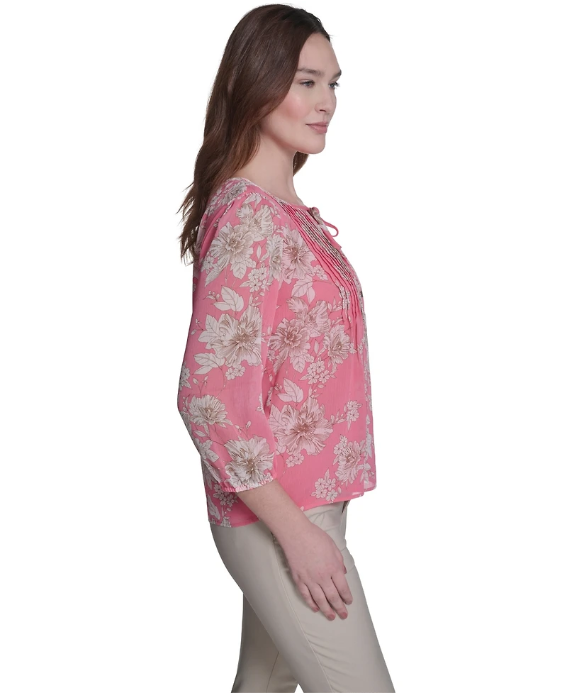 Tommy Hilfiger Women's Floral Pintuck V-Neck Blouse