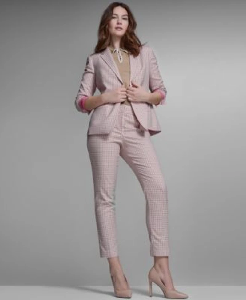 Tommy Hilfiger Womens Plaid Notch Collar Slim Fit Blazer Slim Fit Plaid Pants Collared Tipped Polo Sweater