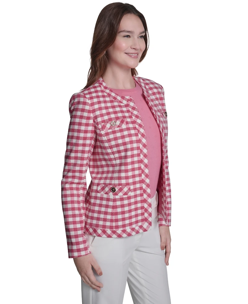 Tommy Hilfiger Women's Houndstooth Band Long-Sleeve Jacket