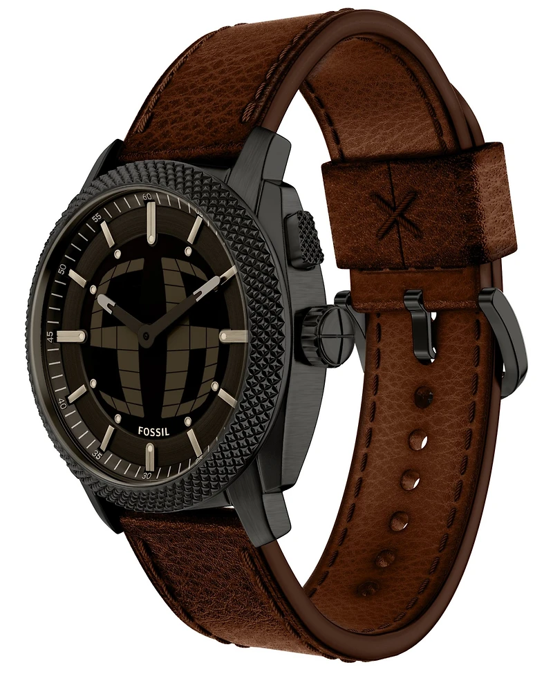 Fossil Men's Machine Big Tic Brown Leather Watch, 41mm