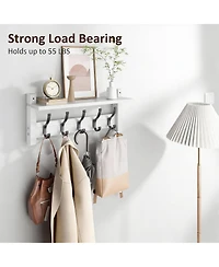 Yigii Wall Mounted Coat Rack with Shelf, 5 Hooks, 55 lbs Capacity, Space Saving, Diy