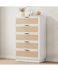 gaomon 5 Drawer Rattan Dresser for Bedroom, Integrated Cabinet and Legs Design