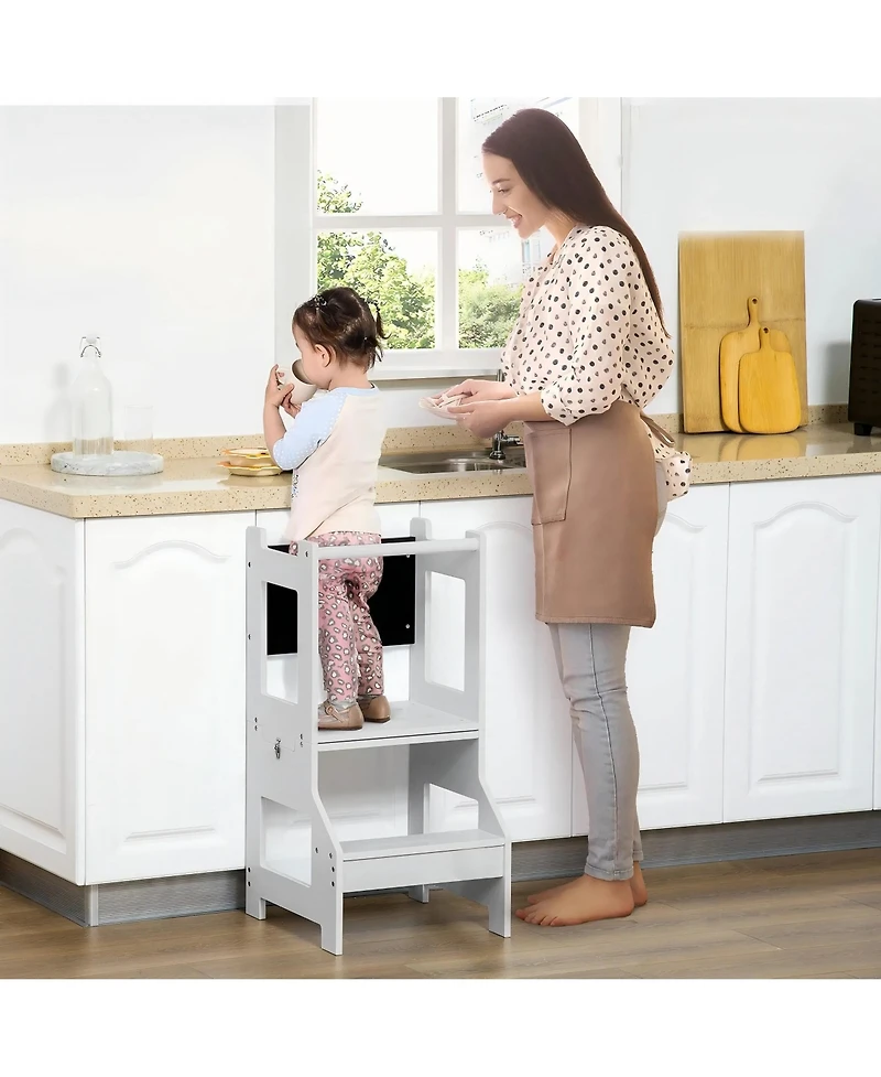 Hongge Kids Kitchen Helper Stool with Chalkboard Convertible Table Design