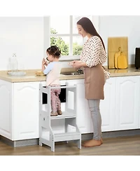 Hongge Kids Kitchen Helper Stool with Chalkboard Convertible Table Design