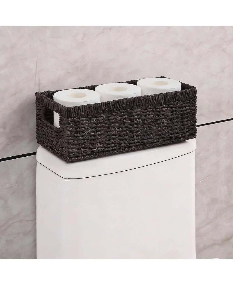 Yigii Handwoven Black Paper Rope Storage Baskets with Handles - 2 Pack