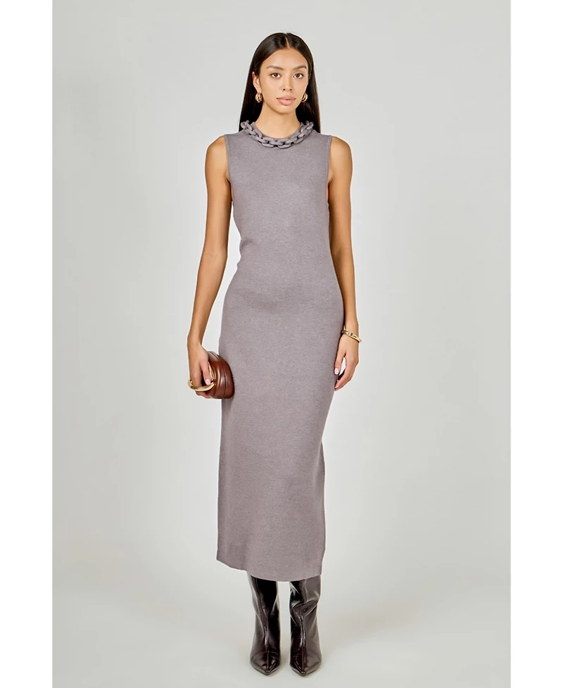 endless rose Women's Knitted Chain Detail Sleeveless Midi Dress