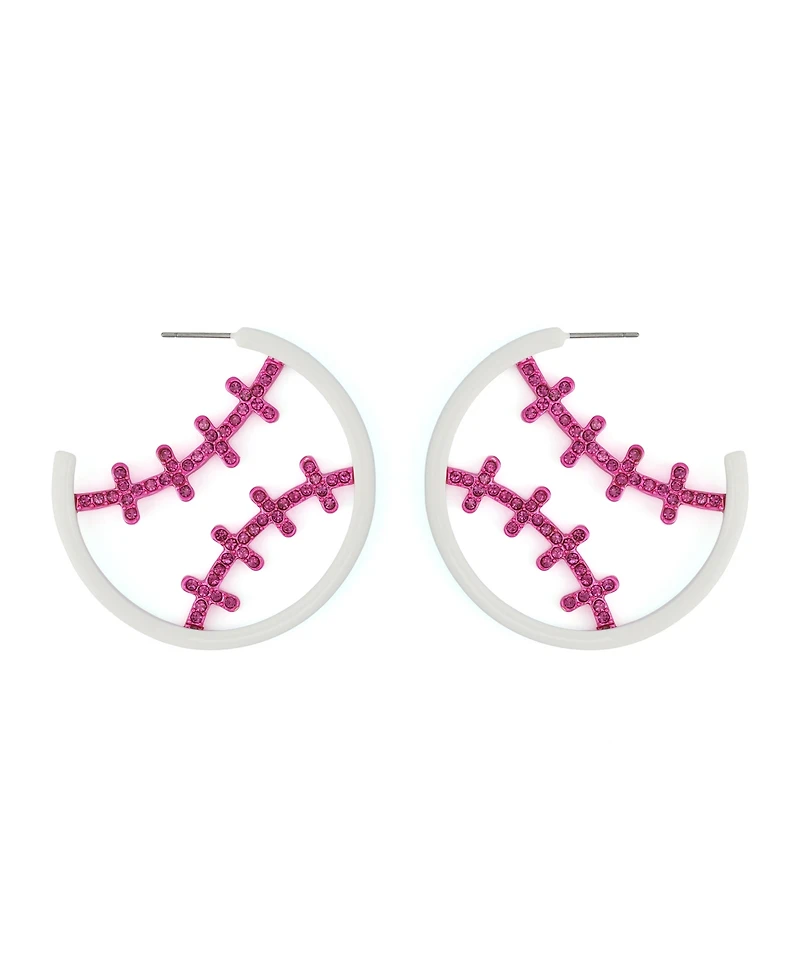 Betsey Johnson Faux Stone Baseball Hoop Earrings