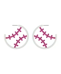 Betsey Johnson Faux Stone Baseball Hoop Earrings