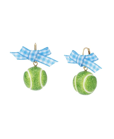 Betsey Johnson Green Gingham Bow Tennis Ball Drop Earrings