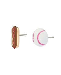 Betsey Johnson White Baseball Hotdog Mismatch Stud Earrings