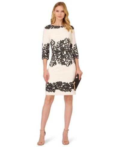 Adrianna Papell Womens Scroll Lace Boat Neck Short Dress