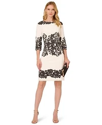 Adrianna Papell Womens Scroll Lace Boat Neck Short Dress