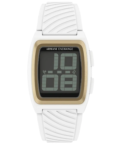 Armani Exchange Men's Lcd White Silicone Watch, 42mm