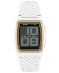 Armani Exchange Men's Lcd White Silicone Watch, 42mm